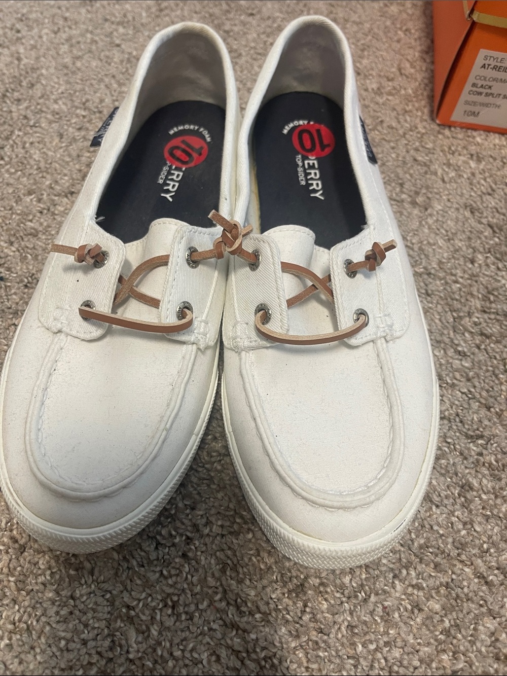 Sperry White Canvas Boat Shoes with Tan Leather Laces